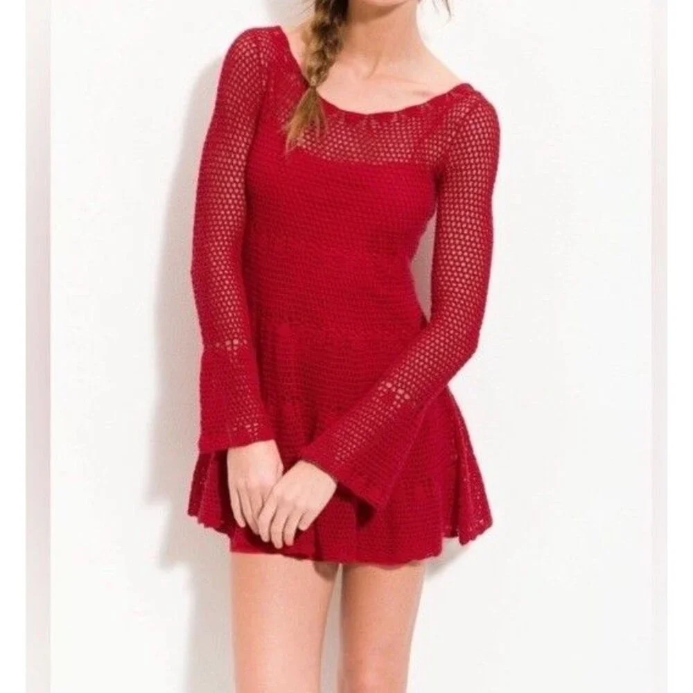 Free People Red Crochet Dress Size: XS